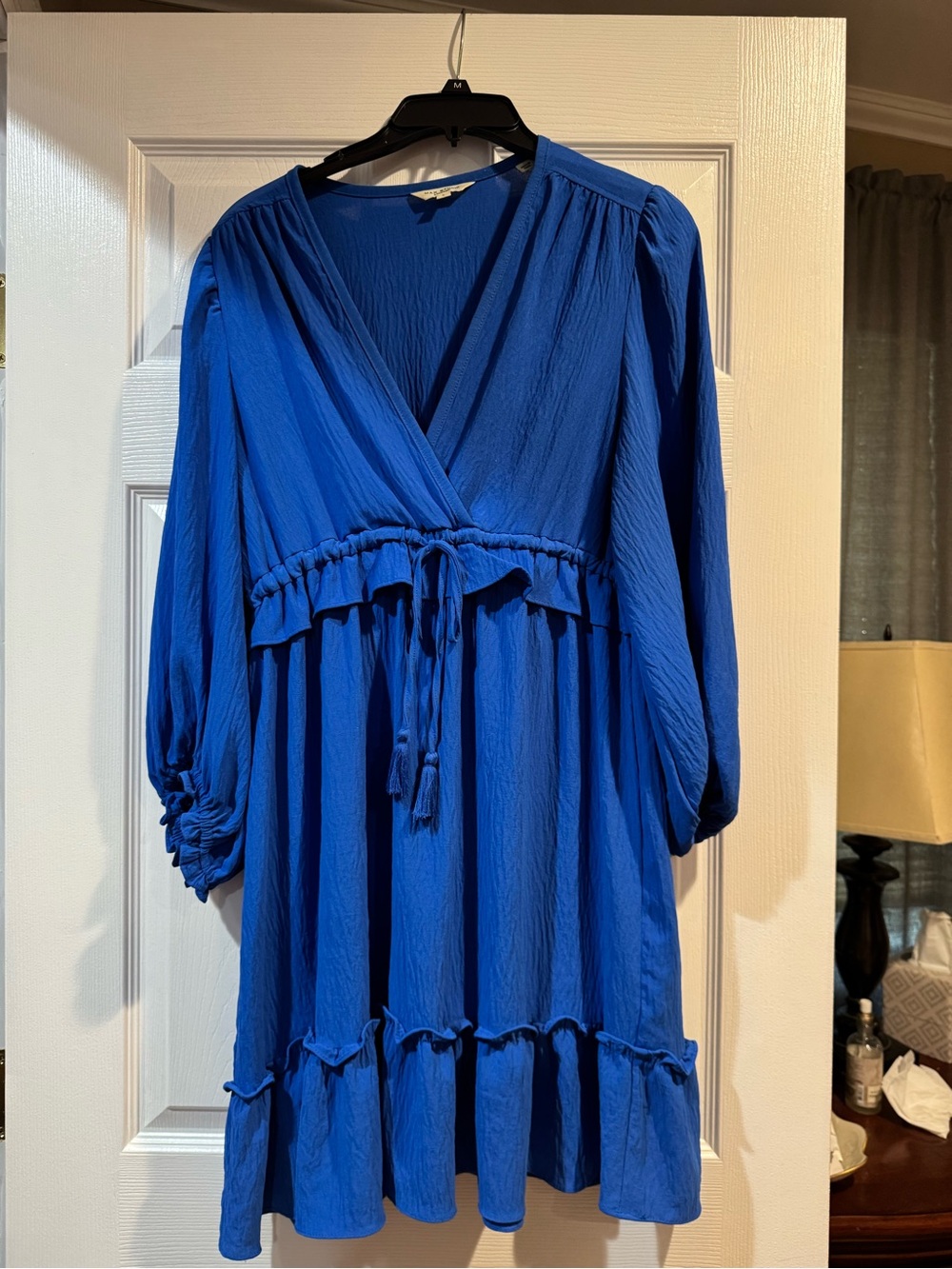 Max Studio Cobalt Blue V-Neck Tiered 3/4. Sleeve  Dress